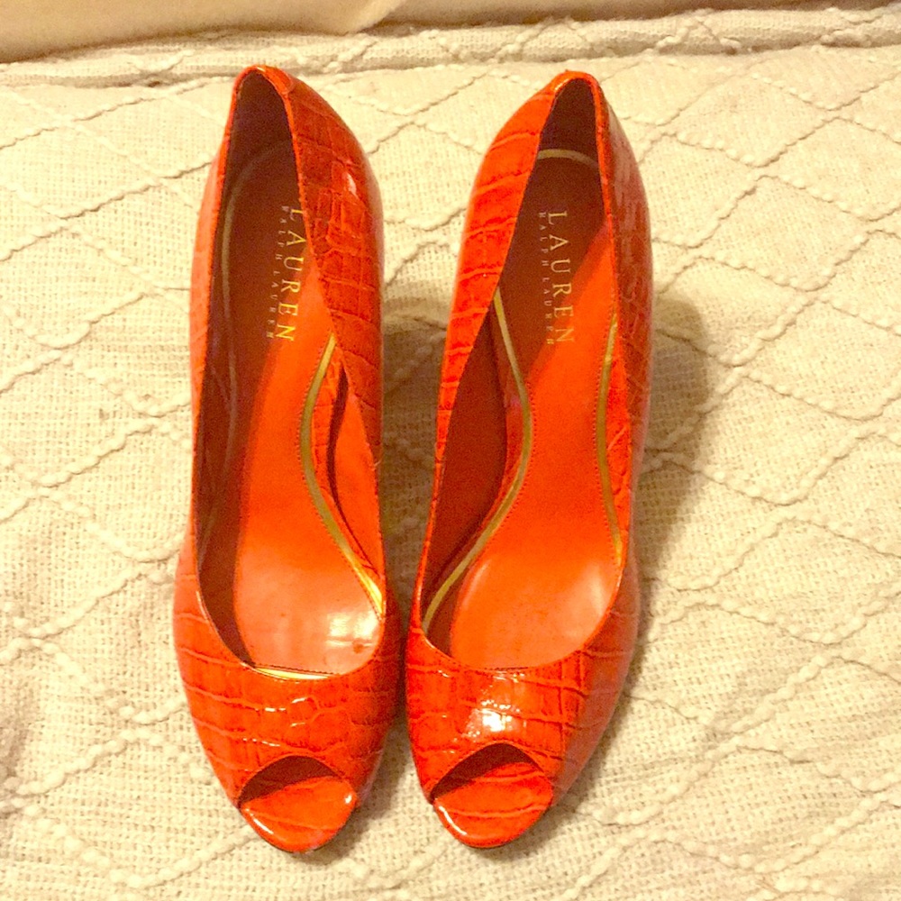 Ralph Lauren Orange Peep Toe Heels